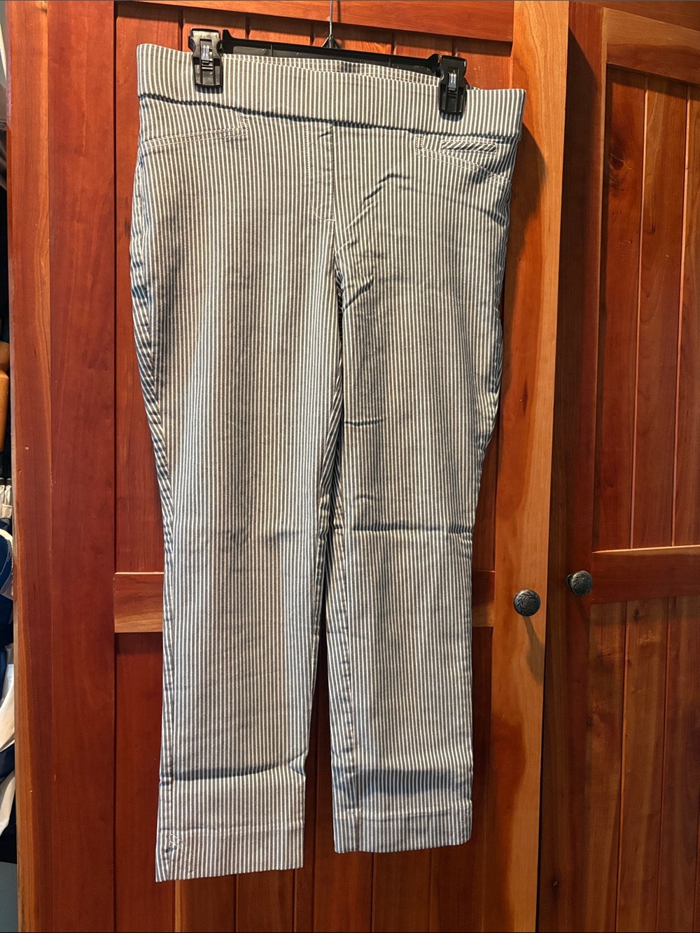 Anne Klein Navy and White Striped Cropped Trousers